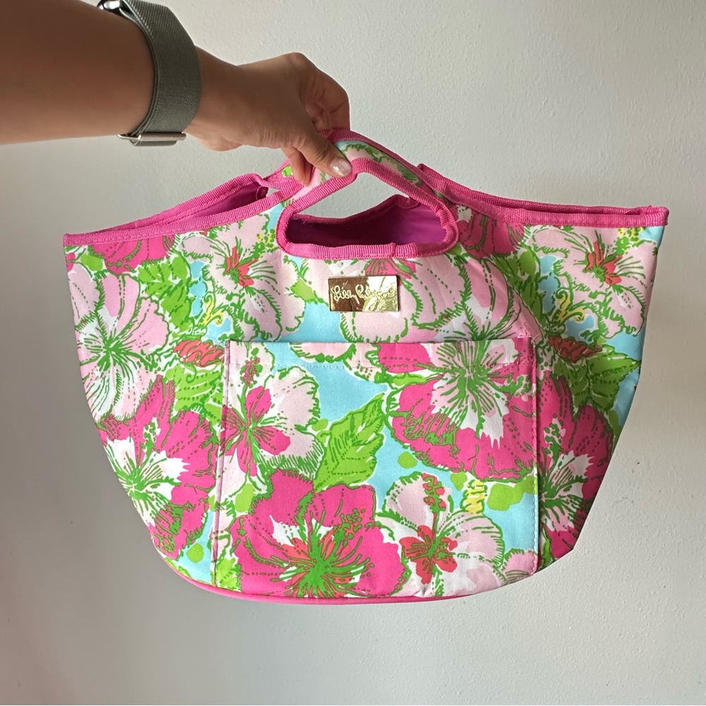 Lilly Pulitzer // Pink and green Floral Cooler Tote Bag
